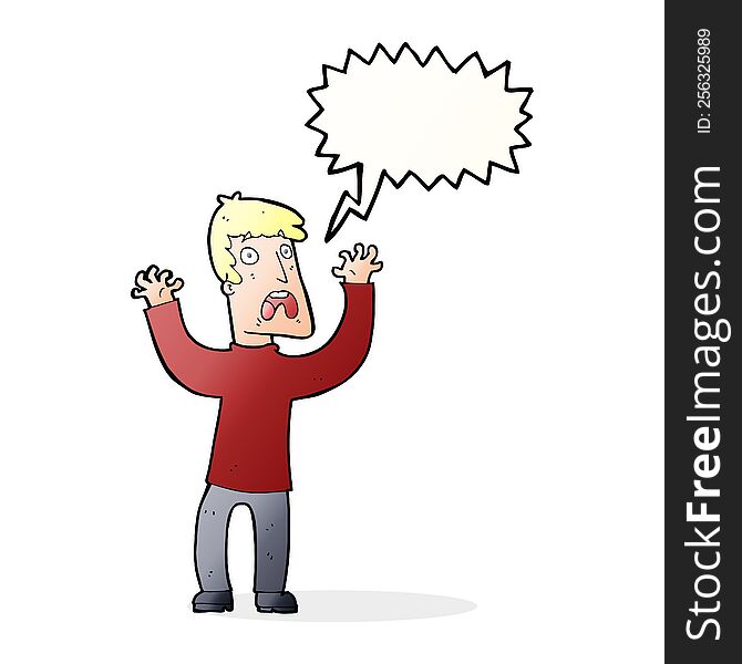 Cartoon Frightened Man With Speech Bubble