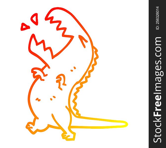 warm gradient line drawing of a cartoon roaring t rex