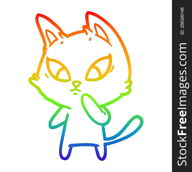 Rainbow Gradient Line Drawing Confused Cartoon Cat