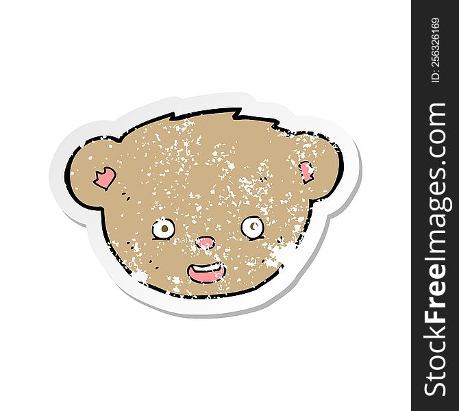 retro distressed sticker of a cartoon teddy bear face