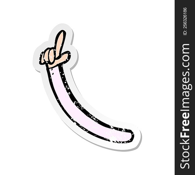 Retro Distressed Sticker Of A Cartoon Pointing Arm
