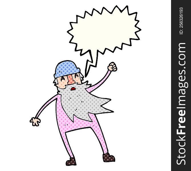 freehand drawn comic book speech bubble cartoon old man in thermal underwear