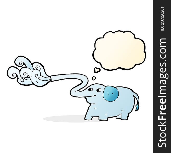 cartoon elephant squirting water with thought bubble