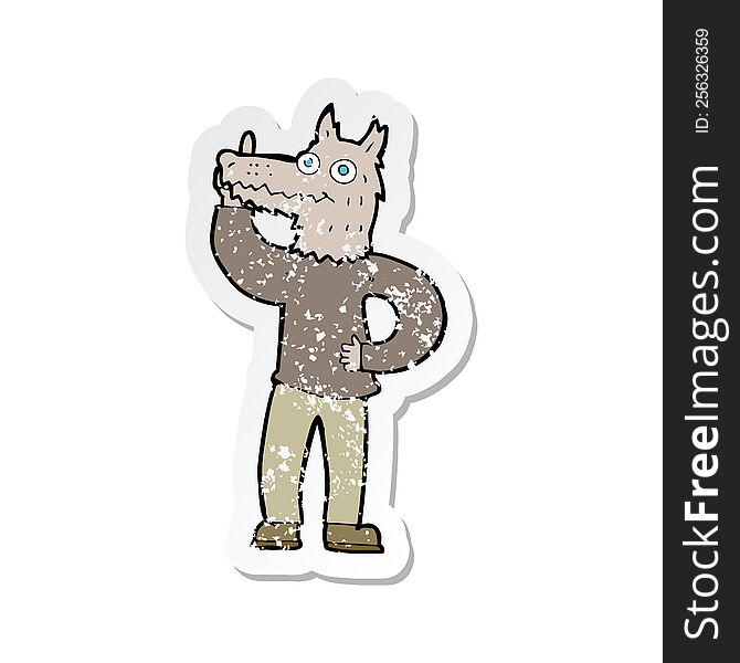 Retro Distressed Sticker Of A Cartoon Werewolf With Idea