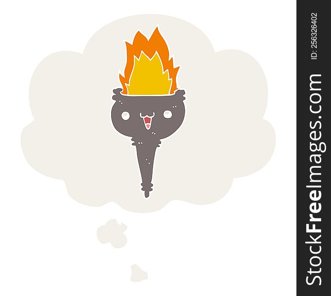 cartoon flaming chalice with thought bubble in retro style