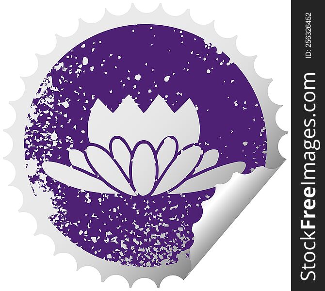 Distressed Circular Peeling Sticker Symbol Flower