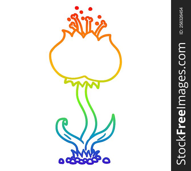 rainbow gradient line drawing of a cartoon exotic flower