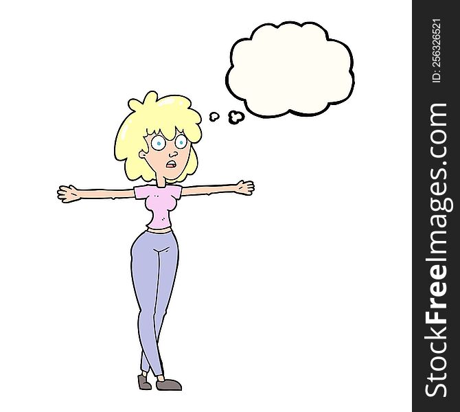 Thought Bubble Cartoon Woman Spreading Arms