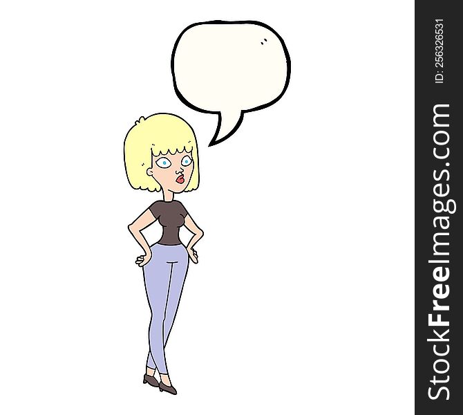 Speech Bubble Cartoon Woman With Hands On Hips