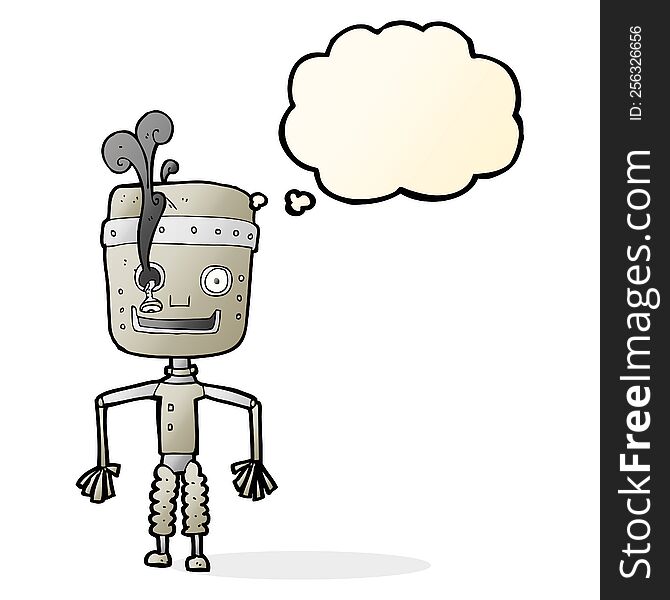Cartoon Malfunctioning Robot With Thought Bubble