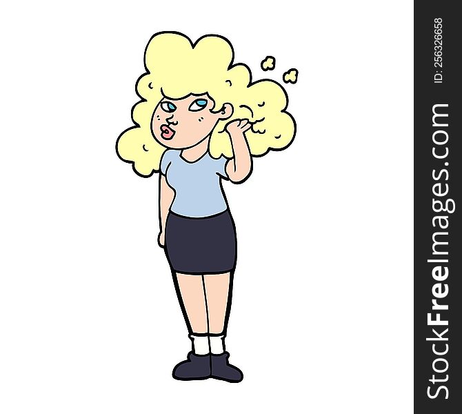 cartoon doodle girl playing with hair