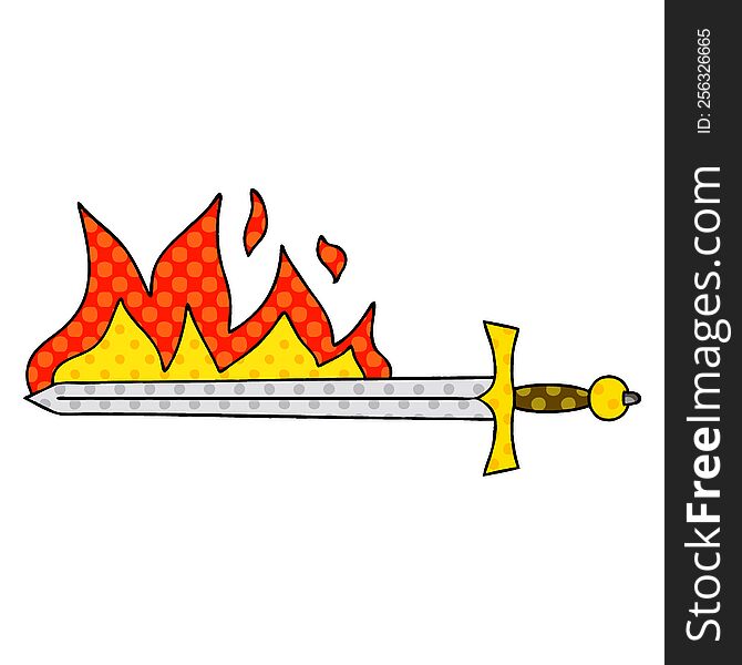 Quirky Comic Book Style Cartoon Flaming Sword