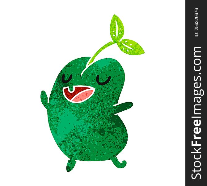 retro cartoon illustration kawaii cute sprouting bean. retro cartoon illustration kawaii cute sprouting bean