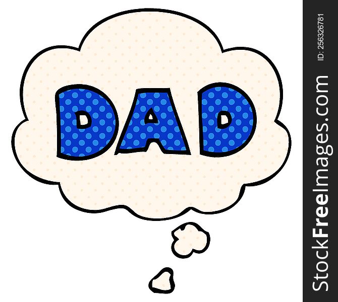 cartoon word dad with thought bubble in comic book style