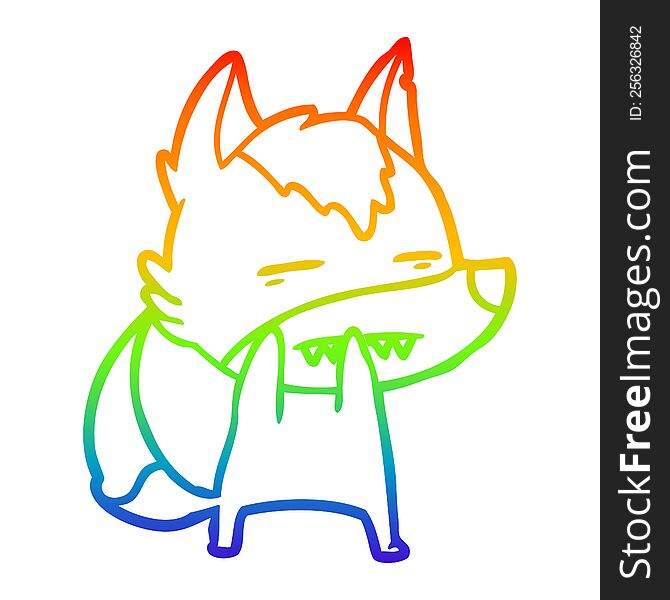 Rainbow Gradient Line Drawing Cartoon Wolf Showing Teeth