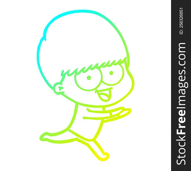 Cold Gradient Line Drawing Happy Cartoon Boy Running