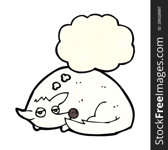 Cartoon Curled Up Dog With Thought Bubble