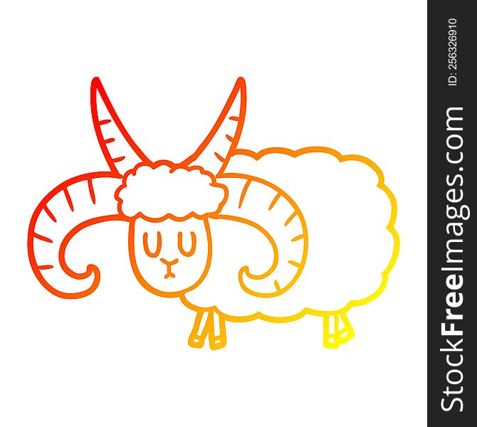 warm gradient line drawing of a cartoon long horned ram