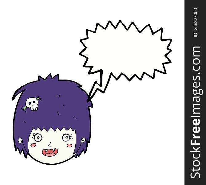 cartoon happy vampire girl face with speech bubble