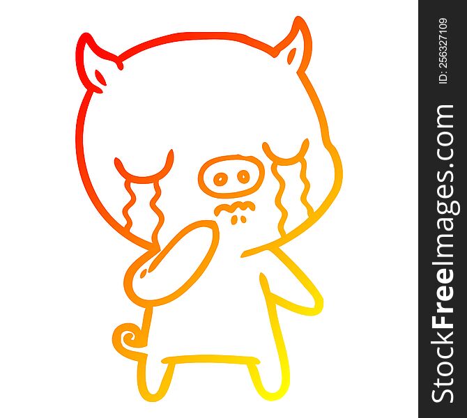 Warm Gradient Line Drawing Cartoon Pig Crying