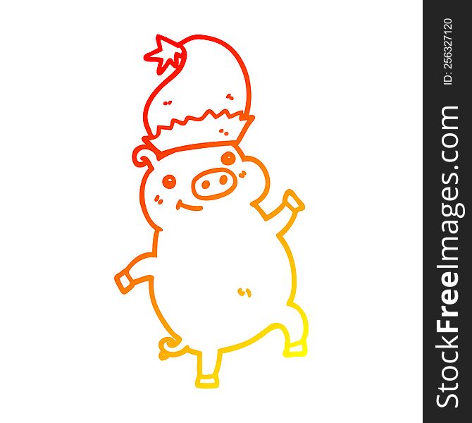 Warm Gradient Line Drawing Cartoon Happy Christmas Pig