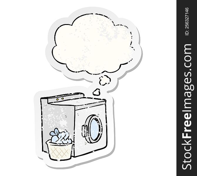 cartoon washing machine with thought bubble as a distressed worn sticker