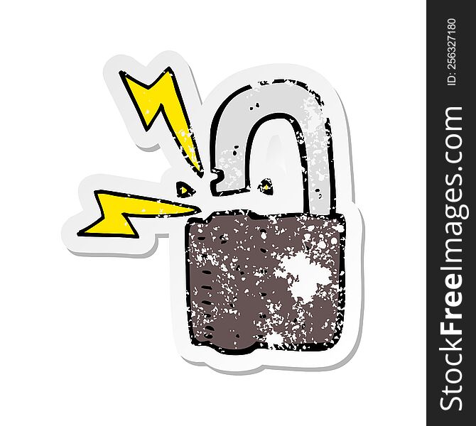 Retro Distressed Sticker Of A Cartoon Padlock Symbol