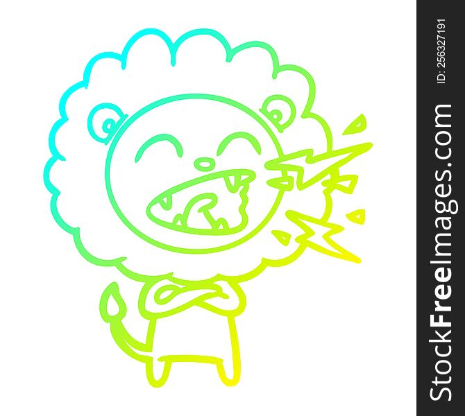 Cold Gradient Line Drawing Cartoon Roaring Lion