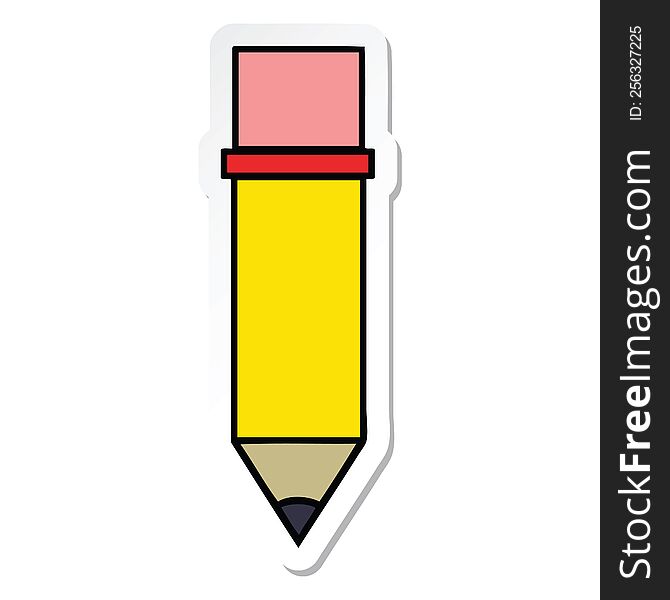 Sticker Of A Cute Cartoon Of A Pencil