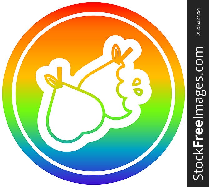 bitten pears circular icon with rainbow gradient finish. bitten pears circular icon with rainbow gradient finish