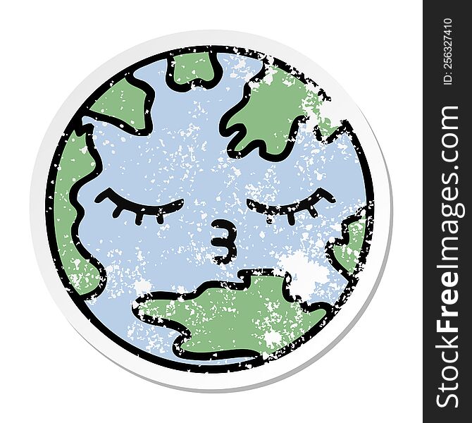 Distressed Sticker Of A Cute Cartoon Planet Earth