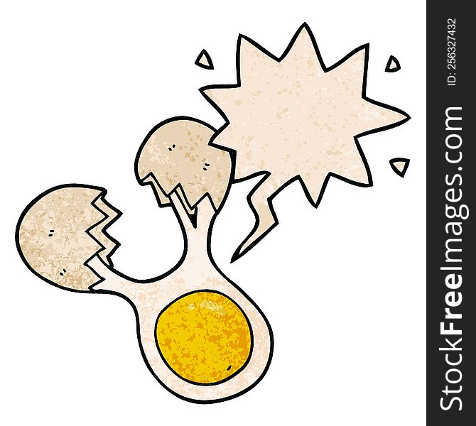 Cartoon Cracked Egg And Speech Bubble In Retro Texture Style