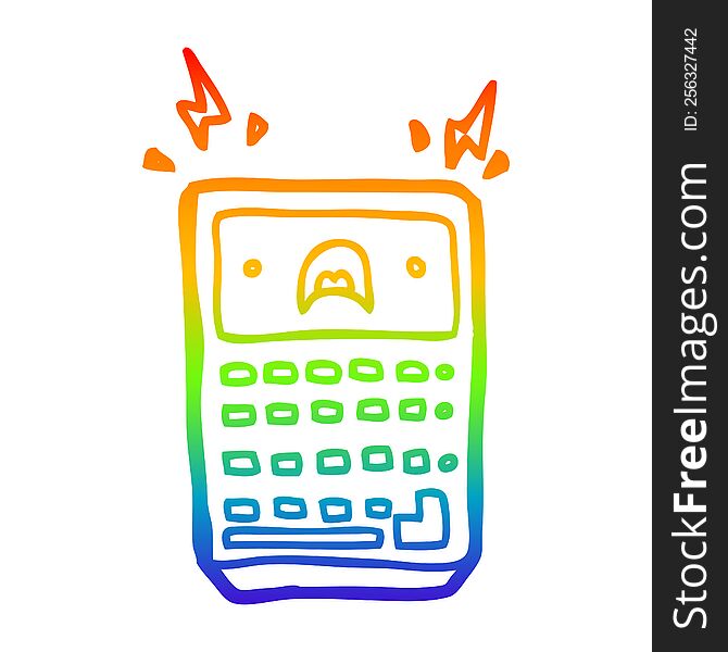 rainbow gradient line drawing of a cartoon calculator