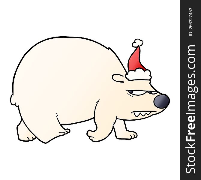Gradient Cartoon Of A Angry Polar Bear Wearing Santa Hat