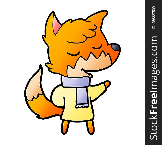 friendly cartoon fox in winter clothes. friendly cartoon fox in winter clothes