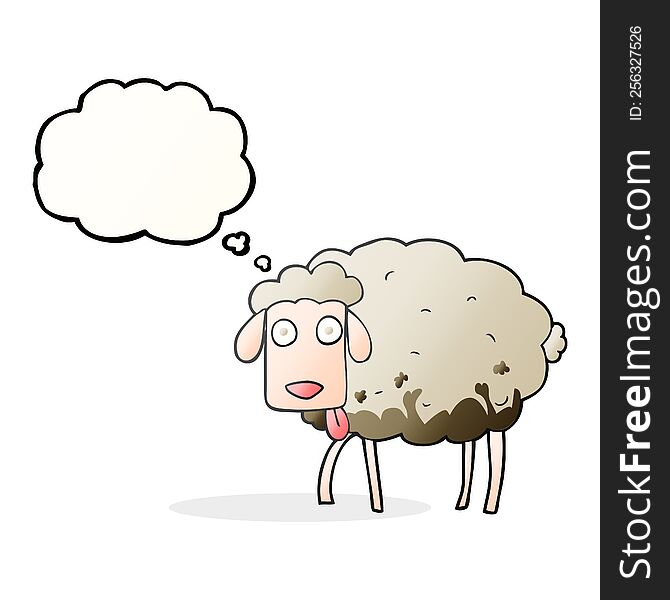 freehand drawn thought bubble cartoon muddy sheep