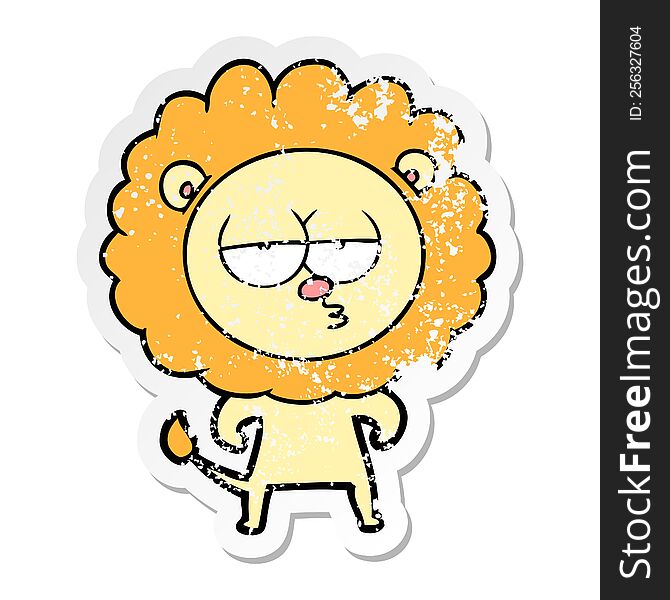 Distressed Sticker Of A Cartoon Bored Lion