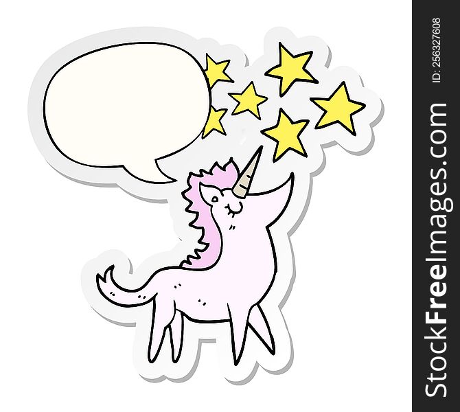 cartoon unicorn with speech bubble sticker. cartoon unicorn with speech bubble sticker