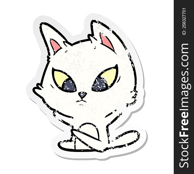 distressed sticker of a confused cartoon cat sitting