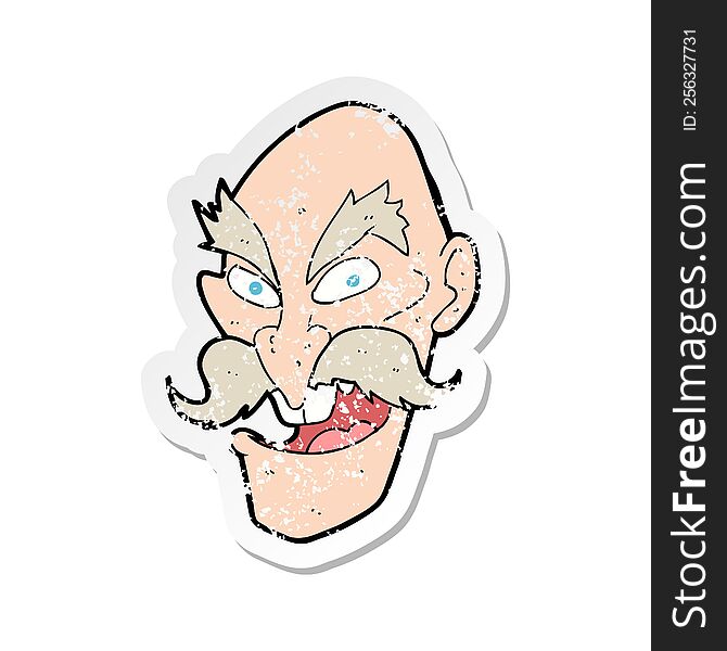 retro distressed sticker of a cartoon evil old man face