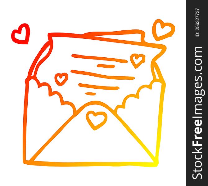 warm gradient line drawing of a cartoon love letter
