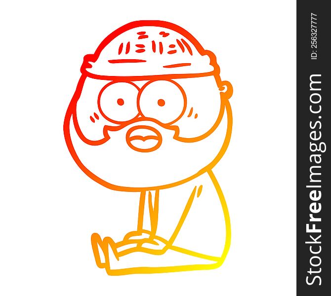 Warm Gradient Line Drawing Cartoon Bearded Man Sitting