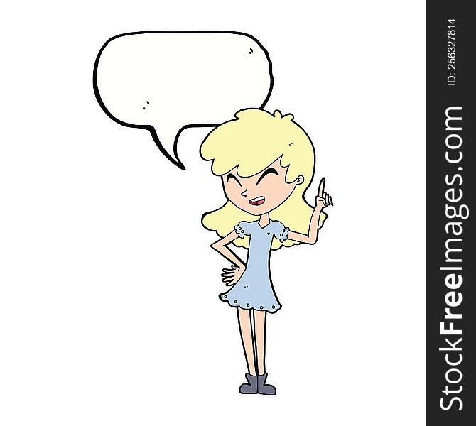 cartoon girl making point with speech bubble