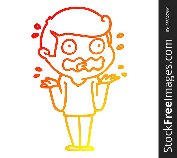 warm gradient line drawing of a cartoon man totally stressed out