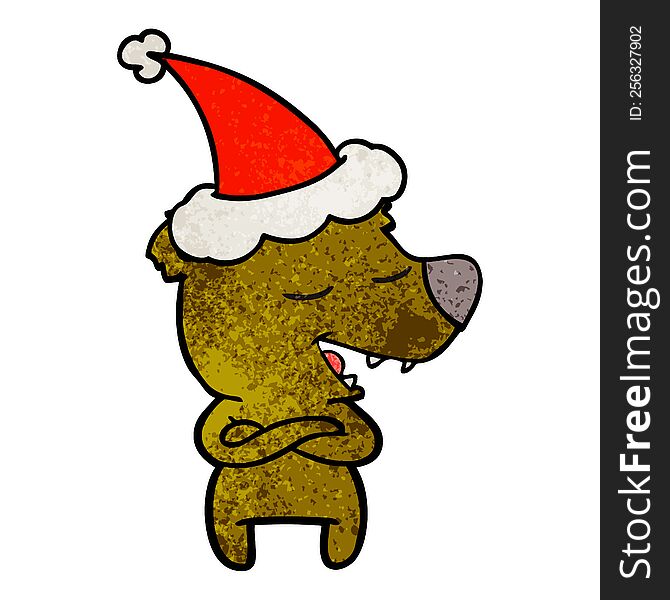 Textured Cartoon Of A Bear Wearing Santa Hat