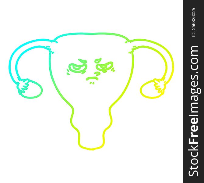 Cold Gradient Line Drawing Cartoon Angry Uterus