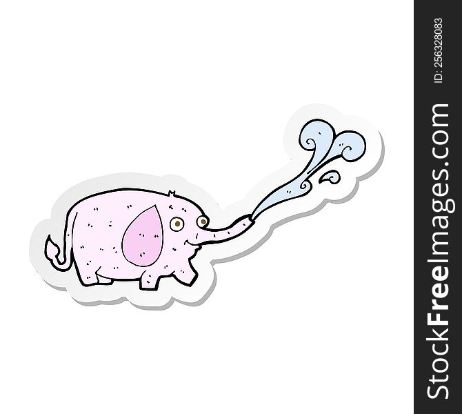 sticker of a cartoon funny little elephant squirting water