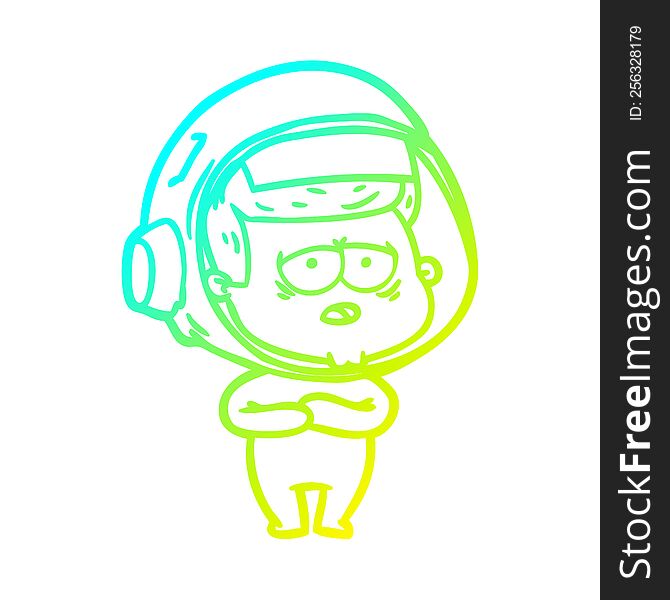 Cold Gradient Line Drawing Cartoon Tired Astronaut