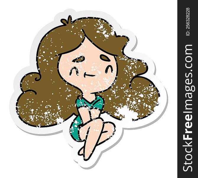 distressed sticker cartoon of a cute kawaii girl