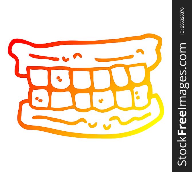 warm gradient line drawing of a cartoon false teeth
